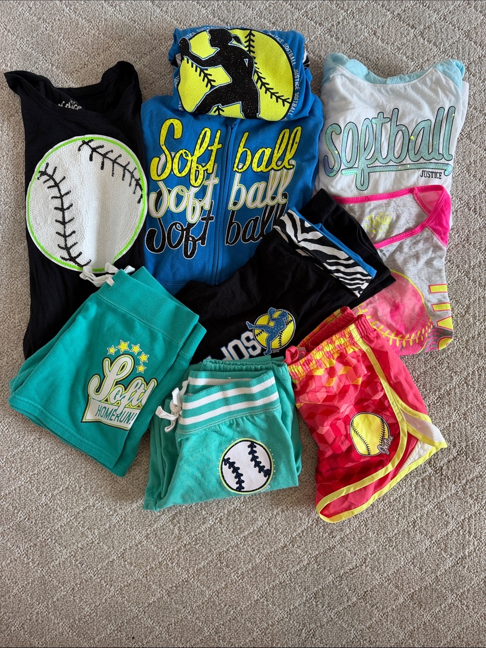 Girls Softball Graphic Tee, Shorts, Sweatpants and Hoodie Bundle